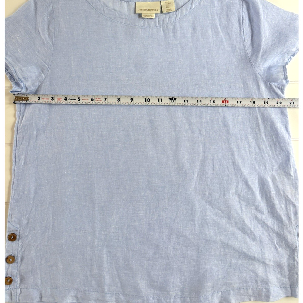 Cynthia Rowley 100% Linen Boxy Blouse Top Light Blue Short Sleeve Beachy Medium - Picture 8 of 9